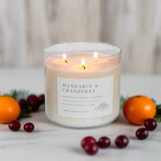 Mandarin and Cranberry 3 - Wick Soy Candle - Abboo Candle Co® Wholesale