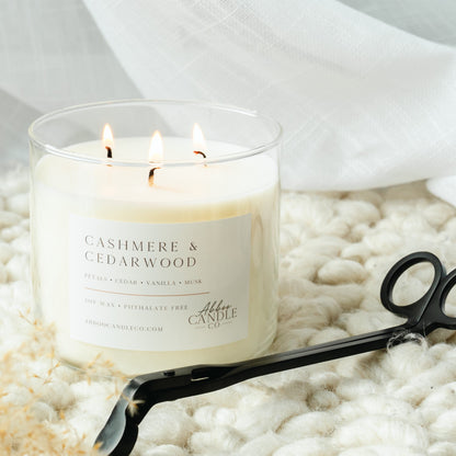 Cashmere and Cedarwood 3-Wick Soy Candle - Abboo Candle Co® Wholesale