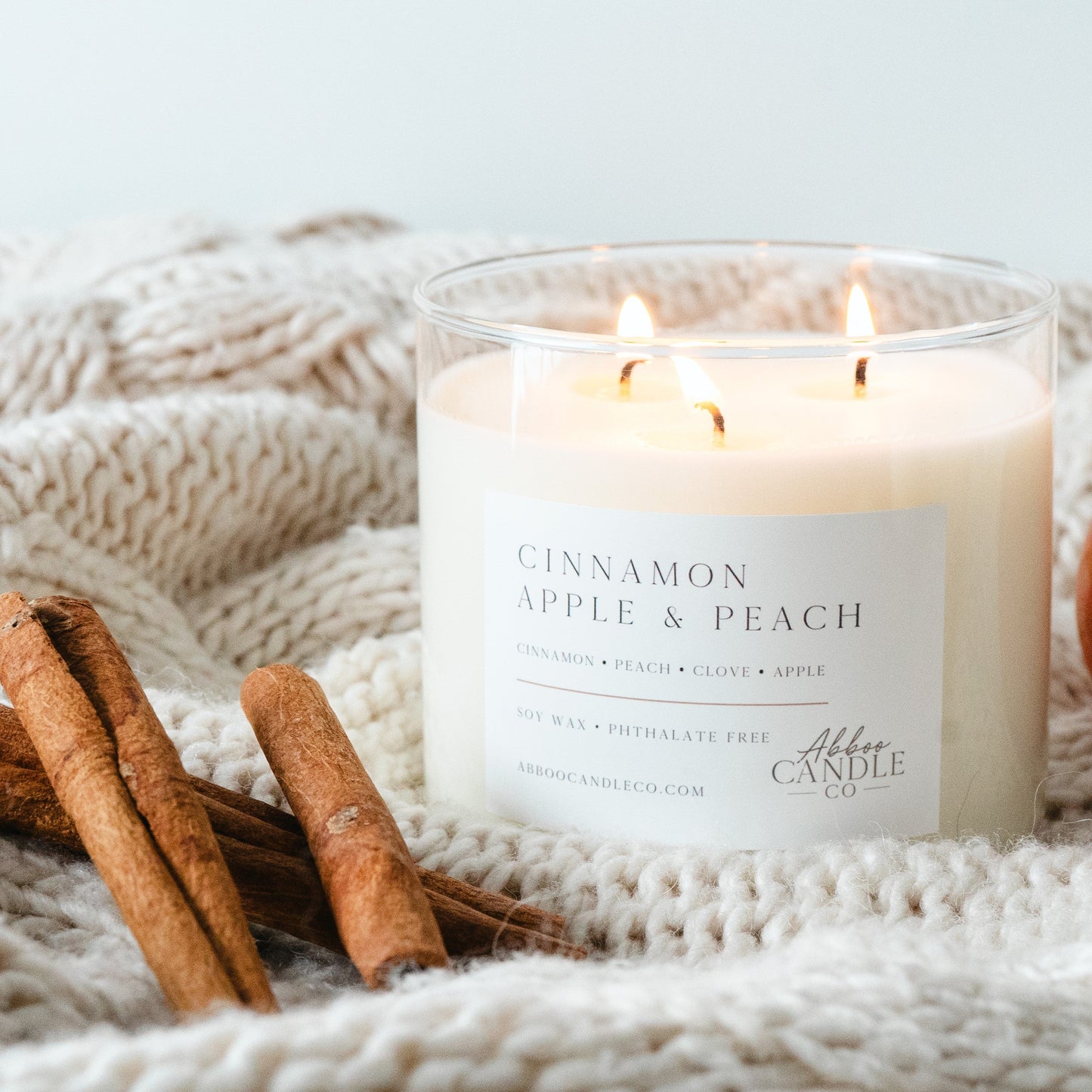 Cinnamon Apple and Peach 3-Wick Soy Candle - Abboo Candle Co® Wholesale